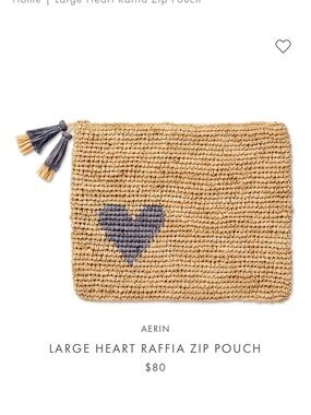 Aerin Natural Raffia Zip Pouch with Green Heart